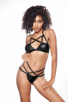 Kitten Criss Cross Bralette and Thong Set - One   Size - Black ALR-12-0082K