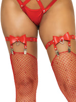 Vegan Leather Bow Garter - One Size - Red LA-2334RED