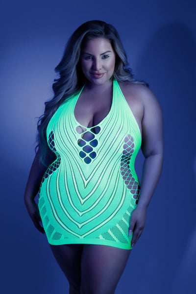 Shock Value Halter Dress - Queen - Neon Green FL-GL2108-QS-B