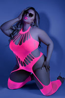 No Promises Teddy Bodystocking - One Size - Neon  Pink FL-GL2111-QS-B