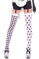 Diamond Design and Polka Dot Harlequin Thigh Hi - White / Black ML-4180WHTBLK